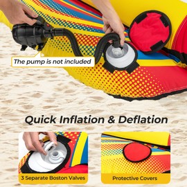 GYMAX Hot Dog Towable, 2/3 Riders Towable Tube for Boating with EVA Seat Pads, Easy Grip Handles, Full 900D Nylon Cover & Drainage System, Inflatable Floating Banana Boat (2 Persons)