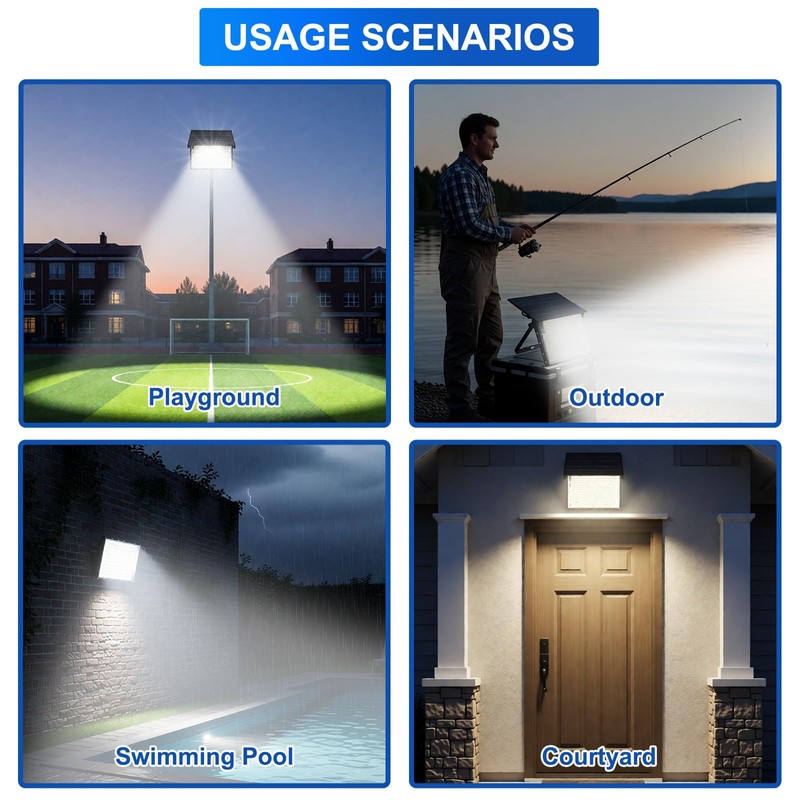 JUMGUN Solar Flood Lights Outdoor Dusk to Dawn, with Adjustable