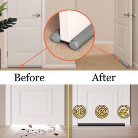 Draught Excluder for Doors With Double Sided Seal, Noise Blocker, Door Seal with Ideal Fit, Draught Insulator Strip Foam Seal Fits to Bottom of Door, Under Door Draft Stopper (1, Grey)