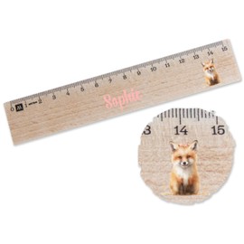 Wooden Ruler 15 cm - Fox - 15 Wooden Ruler with Fox Motif | Individually Adjustable with Name | Gift for School Enrolment - 15 cm - Wood