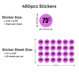 Mobiusea Creation 480pcs Price Stickers | 75 Cent Price Tags | Bright Purple Color with Black Text | 3/4" Diameter Preprinted Labels | Garage Sale Stickers