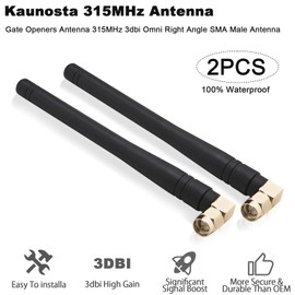 Kaunosta 315MHz 3dBi SMA Male Antenna (2-Pack) – Right Angle Omni-Directional Antenna for Garage Door Openers, CC1101, DoorKing, CCU3, IoT Devices, Remote Controls, GSM, ISM, Raspberry Pi, NFC