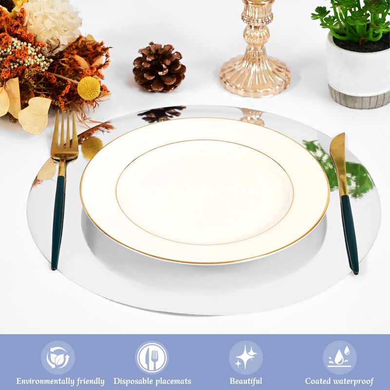 Tomeurperf 60 Pcs Silver Paper Placemats, 13 Inch Disposable Placemat
