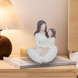 Elegondrar Sitting Mother Daughter Figurines, Gifts for Mom, Ideal for Mothers Day, Birthday, Thanksgiving, Christmas, White Hand-Painted Sculpture for Home Office Tabletop Shelf Decor
