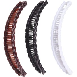 Vintage Banana Hair Clips Set - 3 Plastic Combs for Thick Curly Hair, 80s Retro Design with Fishtail Pattern (Multi-Color Options)