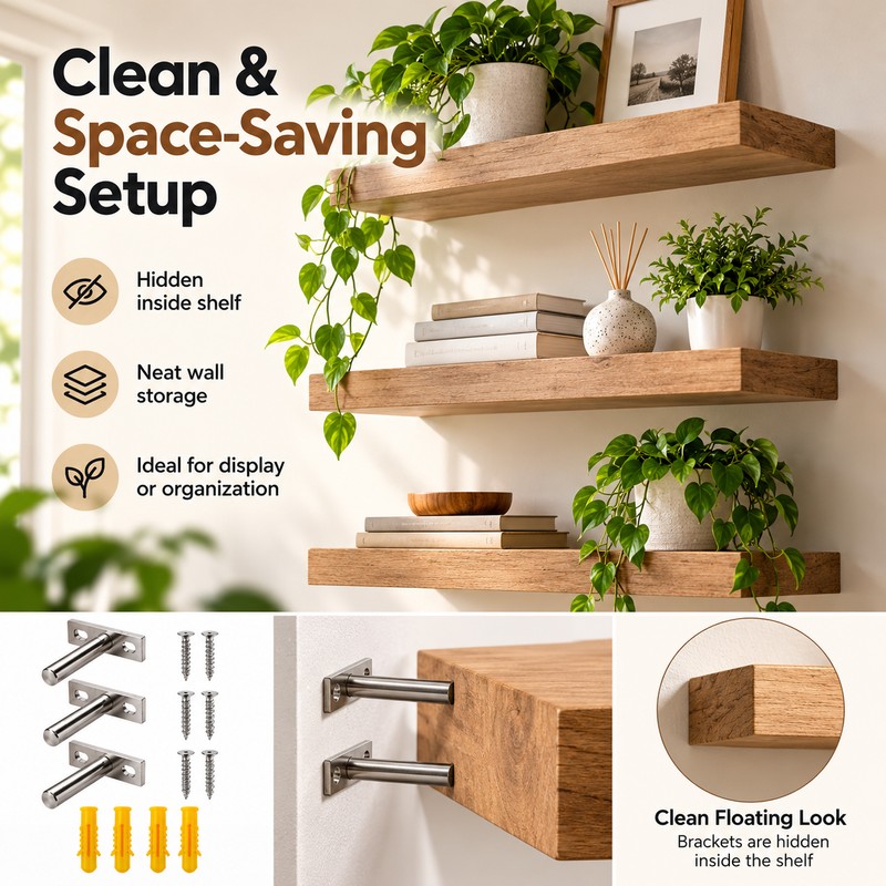 4PCS Invisible Floating Shelf Brackets Heavy Duty Solid Metal Hidden