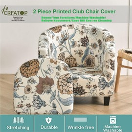 CRFATOP 2 Piece Club Chair Slipcover Printed Tub Chair Slipcover Armchair Covers Soft Printed Round Barrel Chair Covers Couch Covers with Elastic Bottom for Bar Counter Living Room,09