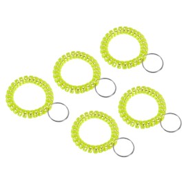 PATIKIL Stretchable Wristband Wristlet Keychain, 5 Pack TPU Spiral Wrist Coil Key Ring Holder for Outdoor Sport Gym Pool Sauna ID Badge, Metallic Yellow