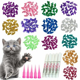 YMCCOOL 100pcs Cat Nail Caps Glitter Cat Paw Covers Kitten Nail Caps Pet Tips with Adhesives and Applicators Medium