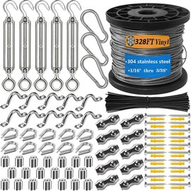 BRISBONN M5 304 Stainless Steel Turnbuckle Tension Wire Kit - 328FT (100M) Vinyl Coated Cable 1/16" Wire Rope for Garden, String Lights, Fence, Outdoor Hanging - Heavy Duty & Anti-Rust