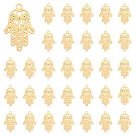 DDICOSMETIC 60Pcs Filigree Hand Charms Golden Fátima Hand Charms Good Luck Pendants Stainless Steel Jewish Hamsa Pendants Hollow Hamasa Hand Charms for Jewelry Crafts Making, Hole: 1mm