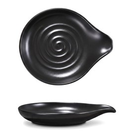 Ceramic Spoon Rest, 16x13x2.5cm Ceramic Spoon Rest with Spiral Design, Glazed Stoneware Spoons Holder Spoons Holder Heat Resistant for Spatula ladles Tongs(Black)