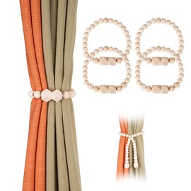 Magnetic Curtain Tiebacks,Natural Wooden Curtain Buckle Strung with Cotton String,Elegant Curtain Tie Backs for Bedroom and Living Room Decor,Boho Curtain tiebacks,2/4/6 Pack