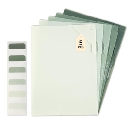 Luxoraiova Pack of 5 A4 Document Wallets, Waterproof Document Folder A4 with Labels, Folders for Documents Organising, Office Supplies, Homework (Gradient Green)