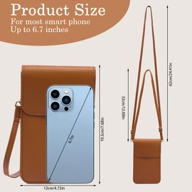 Toptime Small Crossbody Bags for Women, Cell Phone Purse Leather Wallet with Adjustable Strap, Clear Touch Screen Phone Bag for Most Smartphones, Lightweight Mini Women's Crossbody Handbags Brown