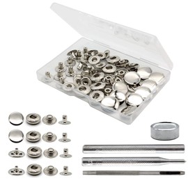 Keismodye 12 Sets Snap Fasteners Kit, Heavy Duty 15mm Metal Snaps Buttons, Leather Snaps and Sewing Crafts, Press Studs with 4 Install Tools for Shoes, Clothing, Jeans, Denim Jackets, Bags (Silver)