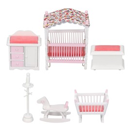 1:12 Scales Dollhouse Bedroom Furniture Set Miniature Wooden Dollhouse Bedroom Furniture Pink White Room Accessories Toy