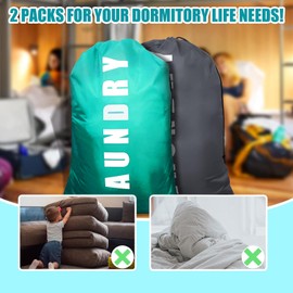 2 Pack Upgrade Extra Large Travel Laundry Bag with Drawstring，24" x 36" Durable Rip-Stop Dirty Clothes Shoulder Bag for Travel, Bathroom Home or Dormitory (Blue Grey)