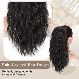 AISI BEAUTY Ponytail Extension Drawstring Ponytail for Women 18 Inch Curly Wavy Synthetic Hair Ponytail for Daily Party Use(Black Brown)