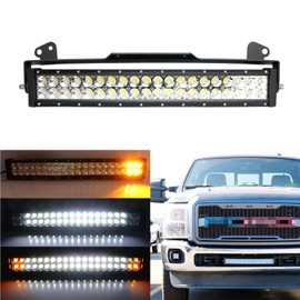 iJDMTOY Lower Bumper 20-Inch 120W LED Light Bar Compatible With 2011-16 Ford F250 F350, Includes Amber Strobe White Driving LED Lightbar, Lower Bumper Grille Mount Brackets & Dual Switch Wiring Relay