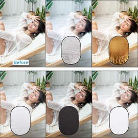 BOLLUMA 24"x35" Photography Light Reflector 5-in-1 Collapsible Multi Disc Lighting Reflectors with Bag, Translucent, Silver, Gold, White, and Black for Photo Studio Video