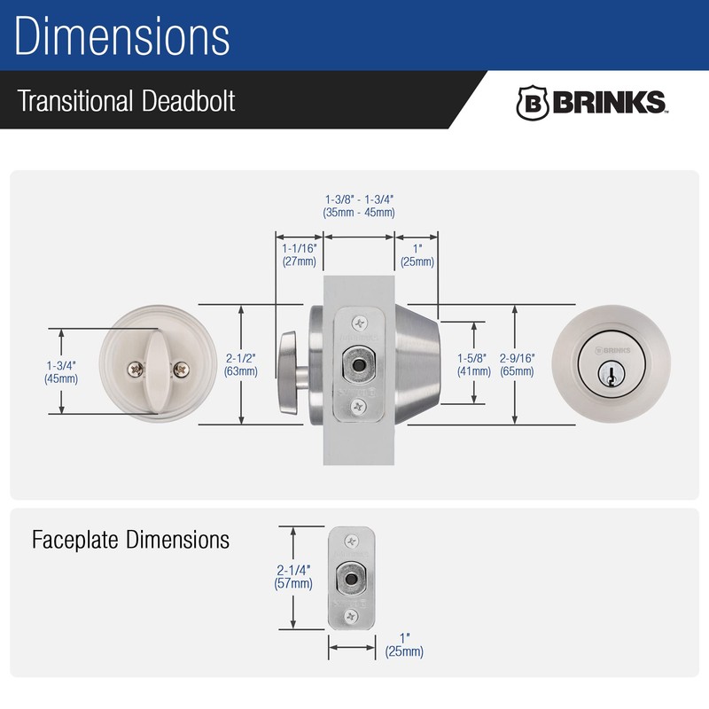 BRINKS - Transitional Single Cylinder Deadbolt, Satin Nickel - Built