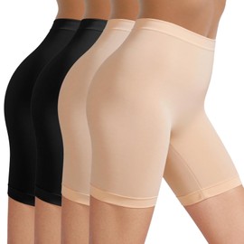 TIICHOO Women's Cycling Shorts Short Under Dress Anti Chafing Summer Leggings Short Pack of 4, 2 Black/2 Beige