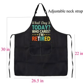 ENSIANTH Funny Retirement Apron Retired Gift What Day is Today Who Cares I'm Retired Cooking Kitchen Chef BBQ Grill Apron with Pocket (24725 retired apron)