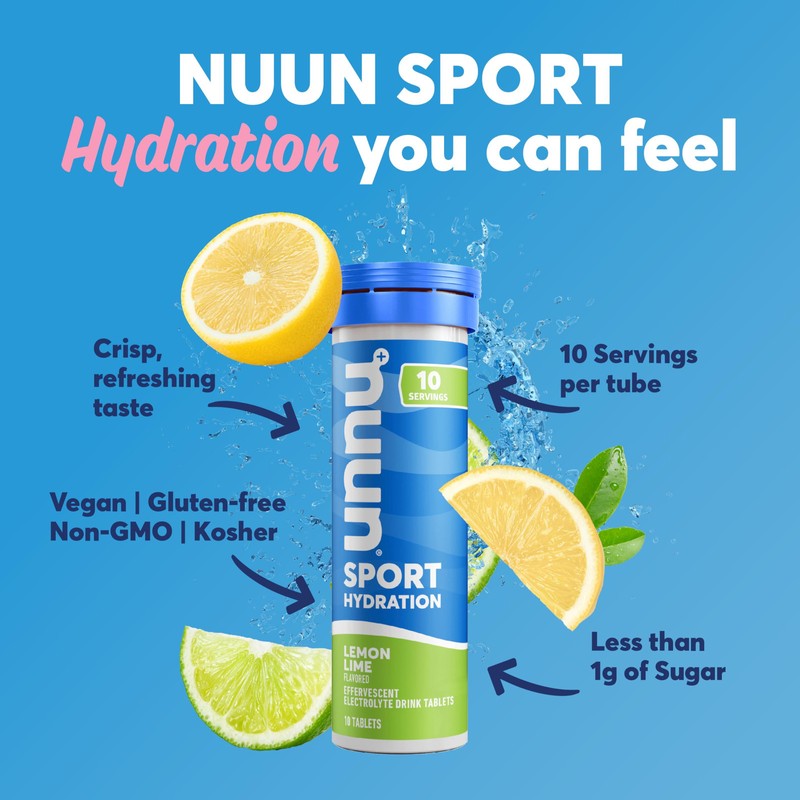 Nuun Sport Electrolyte Tablets - Dissolvable in Water, Lemon Lime,