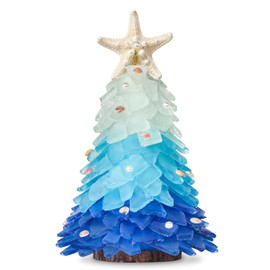 Sea Glass Christmas Tree - Handcrafted Mini Christmas Tree, Table Centerpiece - Ideal for Christmas, New Year, Home Decor, Coastal Holiday Decor and More (Blue Gradient)