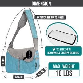 PetAmi Small Dog Sling Carrier, Soft-Sided Crossbody Puppy Carrying Purse Bag, Adjustable Sling Pet Pouch to Wear Medium Dog Cat Travel, Dog Bag for Traveling, Breathable, Poop Bag Dispenser, Blue