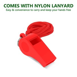 Giveet 2 Packs Red Emergency Whistles with Lanyard, Loud Crisp Sound, Durable Plastic Whistle for Indoor Outside Sports, Coaches, Referees, Officials, Lifeguard, Self-Defense and Emergency