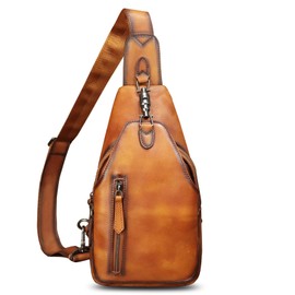 IVTG Genuine Leather Sling Bag for Men Women Crossbody Bag Chest Bag Sling Backpack Purses Hiking Sports Travel Daypack (Brown)