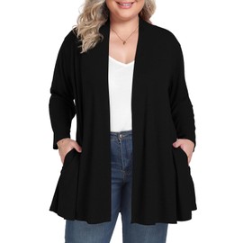 BELAROI Plus Size Cardigan Lightweight Cardigan Sweaters for Women Casual Open Front 3/4 Sleeve Soft Drape Cardigan Duster Cover Up (2X, Black)