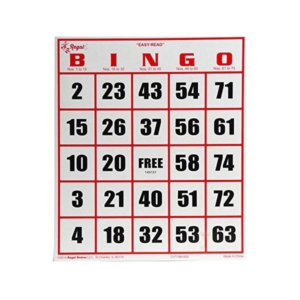 Regal Games Easy Read Jumbo Bingo Cards, 50 Pack, White
