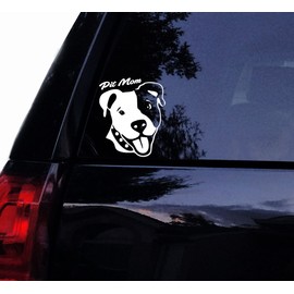 Tshirt Rocket Smiley Pitbull Face Pit MOM Decal - Cute Happy Pit Bull Dog Terrier Vinyl Car Decal, Laptop Decal, Car Window Wall Sticker (6")
