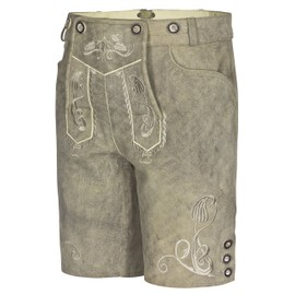 Schöneberger Trachten Couture Men's Bergkristall Bright Antique German Bavarian Lederhosen Oktoberfest Leather Trouser (38" (EU:56), Grey)