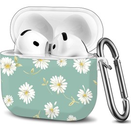 Case Compatible with AirPod 4th Generation 2024,Shockproof Protective Case Cover with Keychain for Women Men,Wireless Accessorie Charging Cases for Airpod 4th - Cute White Daisy