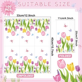 gisgfim 100Pcs Tulip Floral Paper Napkins Spring Tulip Flowers Guest Towel Tulip Disposable Hand Napkins for Bathroom Tulip Flower Dinner Party Bridal Baby Shower Decorative Towels
