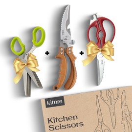 Heavy Duty Kitchen Shear with Bonus MultiPurpose and Herb Scissors 420 Stainless Steel for Chicken, Meat, Fish and Poultry Gift Set with Kitchen Shears for Food and Herbs Scissors by Kiture