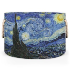 LLCXCSI Storage Baskets Starry Night Foldable Round Organizer Bins with Dual Handles Nursery Closet Shelf Storage Cube Box for Clothing, Books, Cosmetic, Toys, 19.4"x13.3"