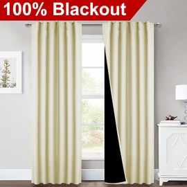 NICETOWN Living Room Completely Shaded Draperies, Privacy Protection & Noise Reducing Drapes for Laundry, Black Lined Insulated Window Treatment Curtains for Home Decor (Beige, 2 Pieces, W52 x L84)