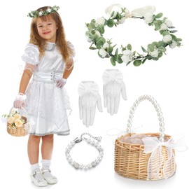Riceshoot 4 Pack Flower Girl Baskets Set Flower Girl Jewelry Wedding Accessories Headband Bracelet Baskets Gloves (Rustic)