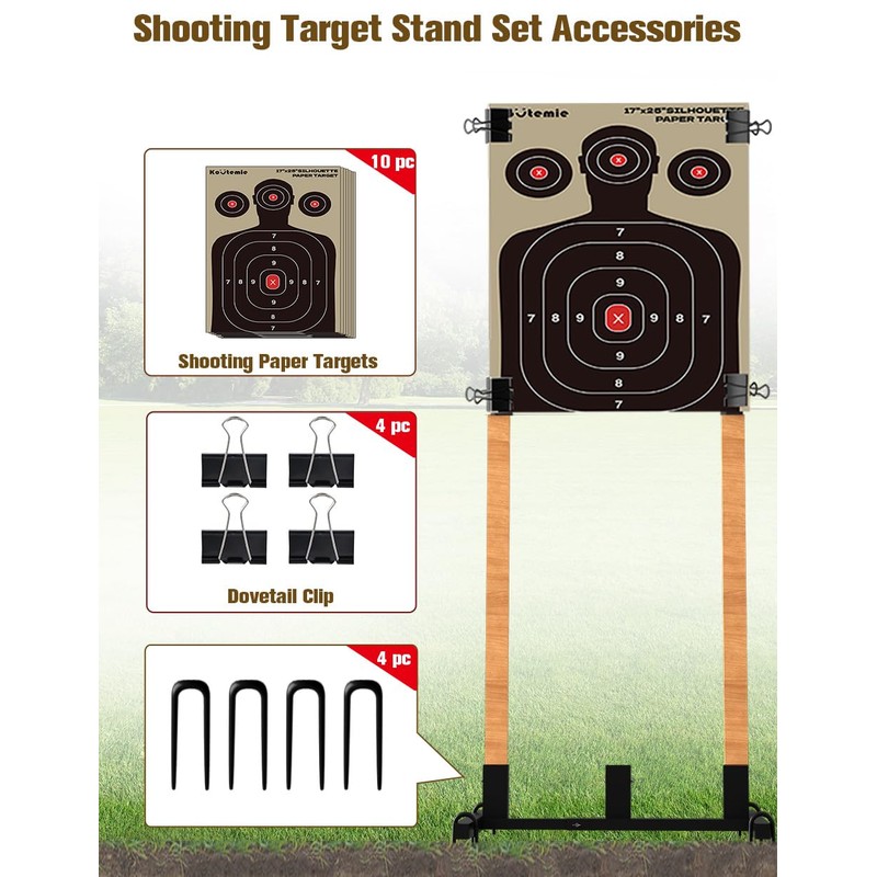 Koutemie Outdoor Shooting Target Stand with 10pcs 17x25 Inch Paper
