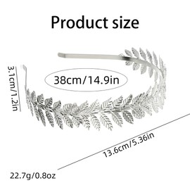 Visxcnu 1Stücke Damen Haarband Gold Kopfschmuck Braut,Römische Göttin Haarreif, Mädchen Lorbeerkranz Haarschmuck Goldene Hochzeit Boho Blatt Haar Krone Accessories-Silber