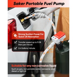 Saker Portable Fuel Pump, Automatic Fuel Transfer Pump with Auto-Stop, 51'' Extra Long Hose, 9.08 Liters Per Min, Battery Powered (Not Include Battery)