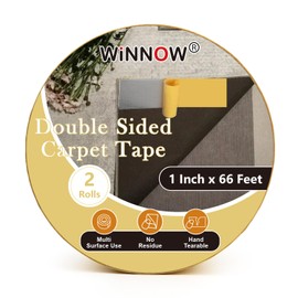 WINNOW 2 Packs Heavy Duty Rug Tape ， 1 Inch x 66 Feet Residue-Free Carpet Gripper for Area Rugs, Wood, Floor ， Multipurpose Gripper Non Slip Tape