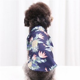 LHYZ PARK Hawaiian Beach Print Pet Dog Cat T-Shirts Cute for Small to Medium Dog Cats Cool Summer Vest Camp Shirt Clothes (Dark Blue, 2XL)