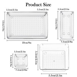 YueXing Drawer Organiser Set, Clear Makeup Trays Plastic, Desk Drawer Dividers Dresser Storage Bins Separation Box for Bathroom, Office, Cosmetic, Jewelries and Gadgets, Bedroom (7pcs)