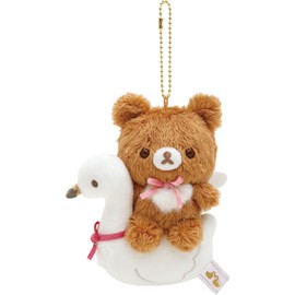 San-X Rilakkuma MF86601 "Swan and Golden Flowers" Hanging Plush Toy, Chairoko Bear and Swan